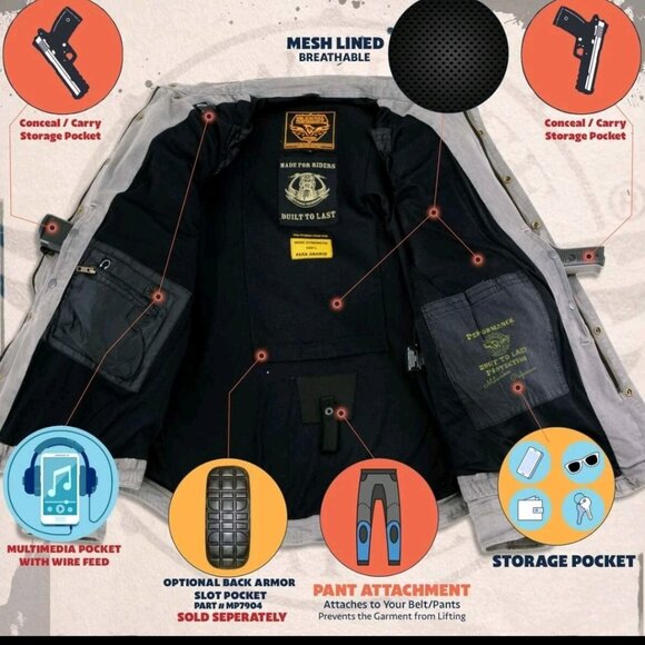 Milwaukee biker motorcycle jacket shirt with armour including back pad brand new - Picture 3 of 8